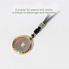 Wish & Peace Talisman Necklace – Taoist Brass Coin with Cinnabar | GComing
