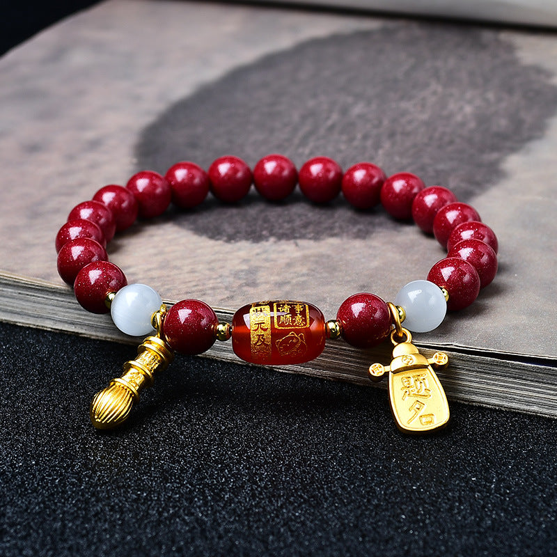 Blessing Red Cinnabar Bead Bracelet – Handmade Protection Amulet