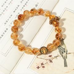 Golden Fortune Bead Bracelet – Citrine & Agarwood with Five Wealth Gods | GComing