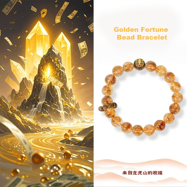 Golden Fortune Bead Bracelet – Citrine & Agarwood with Five Wealth Gods | GComing